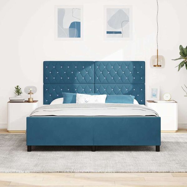 vidaXL Lit &agrave; ressorts avec t&ecirc;te de lit Bleu fonc&eacute; 180 x 200 cm Velours