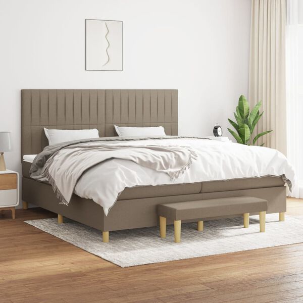 vidaXL Sommier &agrave; lattes de lit avec matelas Taupe 200x200 cm Tissu