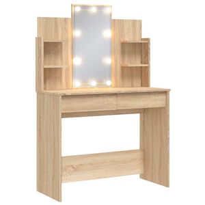 vidaXL Coiffeuse avec lumi&egrave;res LED ch&ecirc;ne sonoma 96x40x142 cm