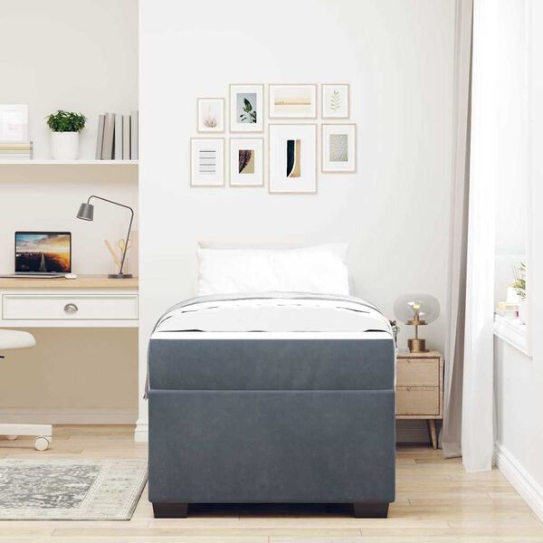 vidaXL Cadre de lit avec matelas Gris fonc&eacute; 90 x 190 cm tissu