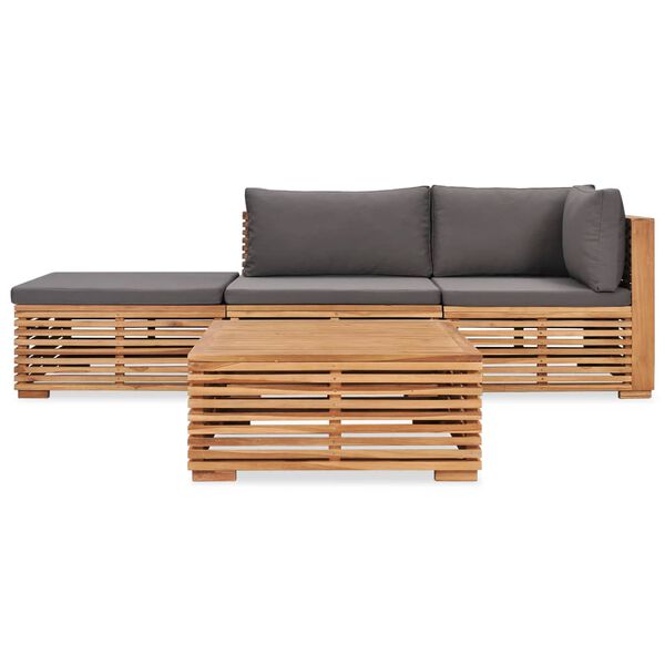 vidaXL Salon de jardin 4 pcs avec coussins Bois de teck solide