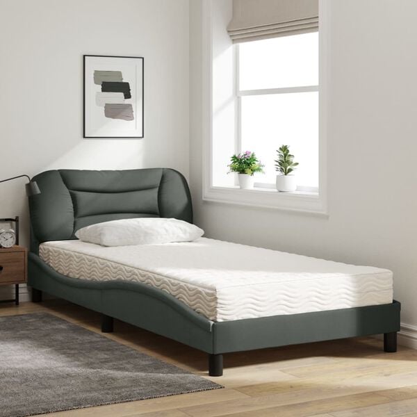 vidaXL Lit avec matelas Hvar gris foncé 100x200 cm tissu