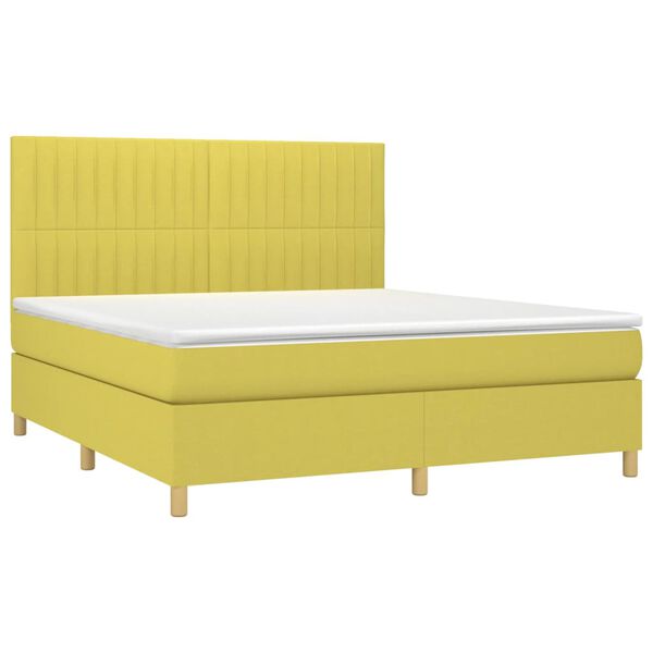 vidaXL Sommier &agrave; lattes de lit et matelas et LED Vert 180x200 cm Tissu