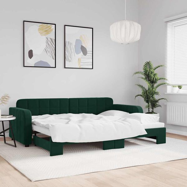 vidaXL Lit de jour avec gigogne sans matelas vert fonc&eacute; 80x200 cm