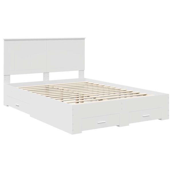 vidaXL Cadre de lit avec tiroir Blanc 140 x 190 cm Bois d'ing&eacute;nierie