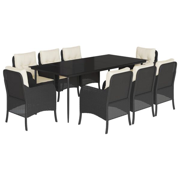 vidaXL Ensemble &agrave; manger de jardin 9pcs coussins noir r&eacute;sine tress&eacute;e