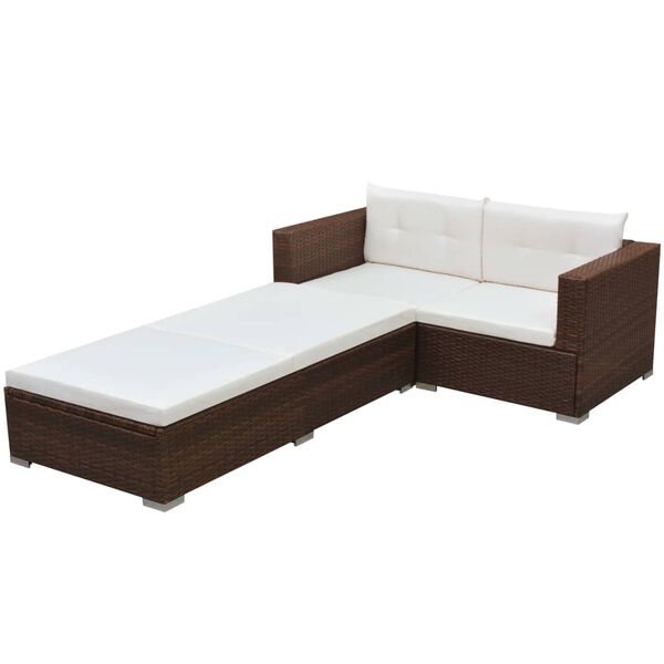 vidaXL Salon de jardin 3 pcs avec coussins R&eacute;sine tress&eacute;e Marron