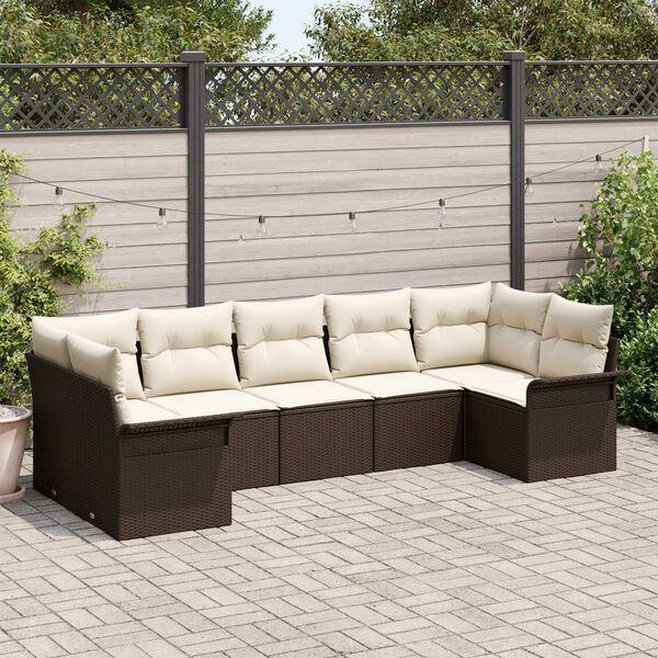 vidaXL Ensemble de canap&eacute; de jardin 7 pcs Marron polyrotin