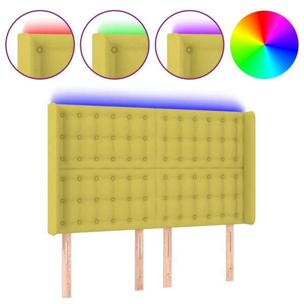 vidaXL T&ecirc;te de lit &agrave; LED Vert 147x16x118/128 cm Tissu