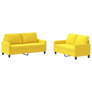vidaXL Ensemble de canap&eacute;s 2 pcs avec coussins Jaune clair Tissu
