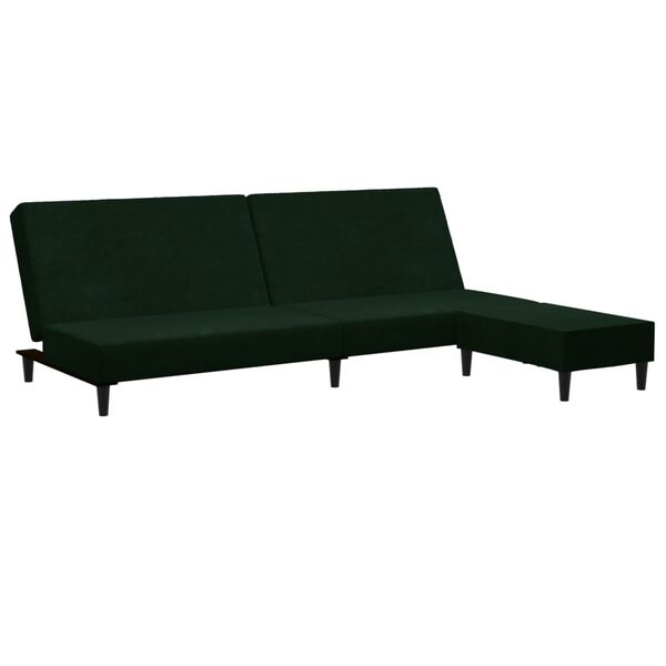 vidaXL Canap&eacute;-lit &agrave; 2 places avec repose-pied Vert fonc&eacute; Velours