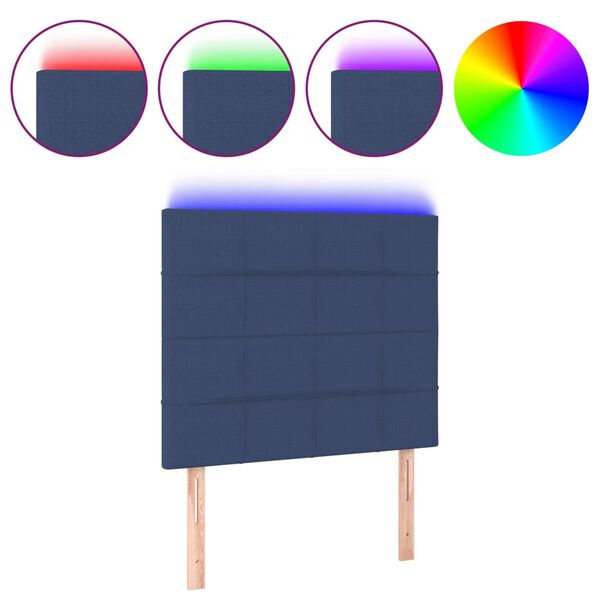 vidaXL T&ecirc;te de lit &agrave; LED Bleu 90x5x118/128 cm Tissu