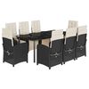 vidaXL Ensemble &agrave; manger de jardin 9pcs coussins noir r&eacute;sine tress&eacute;e