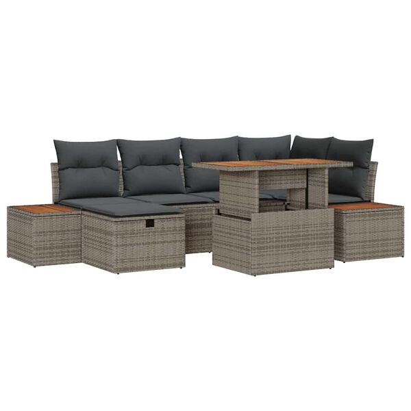vidaXL Ensemble de canap&eacute; de jardin 7 pcs Gris polyrotin