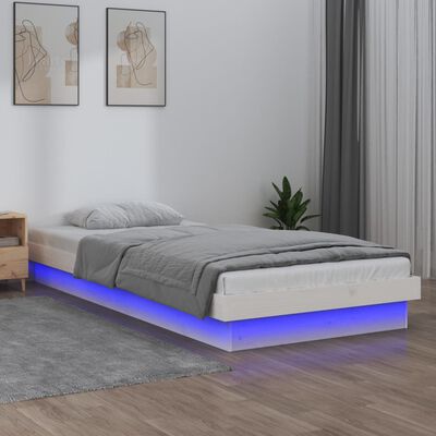 vidaXL Cadre de lit à LED blanc 75x190 cm petit simple bois massif