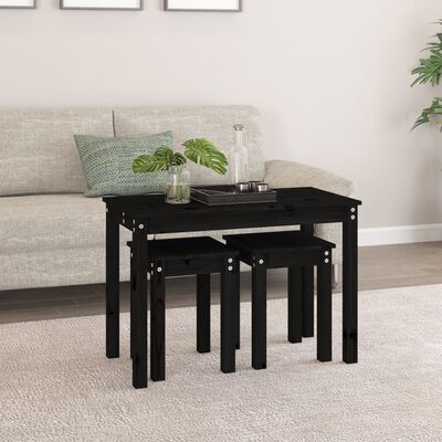 vidaXL Tables gigognes 3 pcs Noir Bois de pin massif