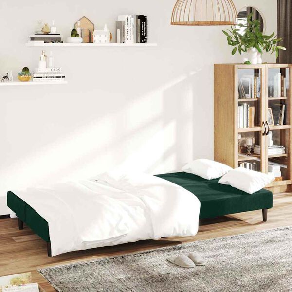 vidaXL Canap&eacute;-lit &agrave; 2 places vert fonc&eacute; velours