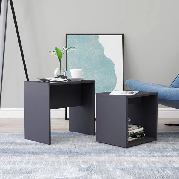 vidaXL Ensemble de tables basses Gris 48x30x45 cm bois d'ing&eacute;nierie