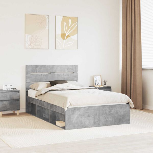vidaXL Cadre de lit Gris B&eacute;ton 135 x 190 cm Bois de pin massif