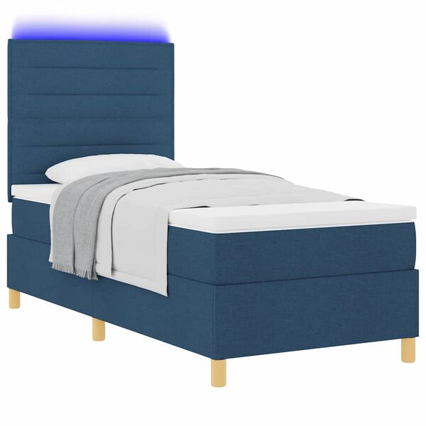 vidaXL Lit &agrave; ressort LED avec matelas Bleu 90 x 200 cm tissu