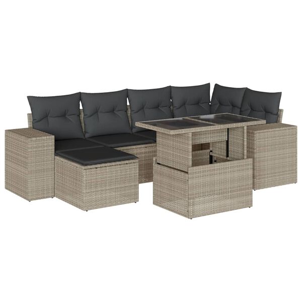 vidaXL Salon de jardin avec coussins 7 pcs gris clair r&eacute;sine tress&eacute;e