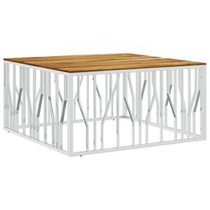 vidaXL Table basse argenté acier inoxydable et bois massif d'acacia