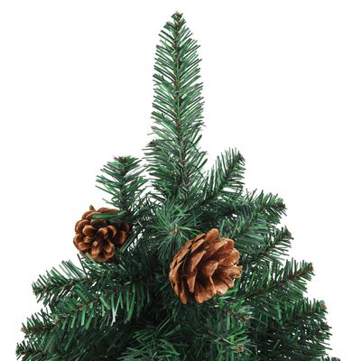 vidaXL Sapin de Noël mince avec bois véritable et cônes vert 150cm PVC