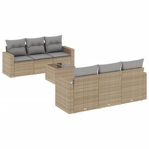 vidaXL Salon de jardin avec coussins 7 pcs beige r&eacute;sine tress&eacute;e