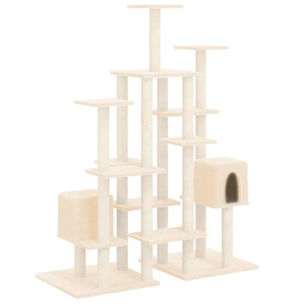 vidaXL Arbre &agrave; chat avec griffoirs en sisal Cr&egrave;me 145 cm