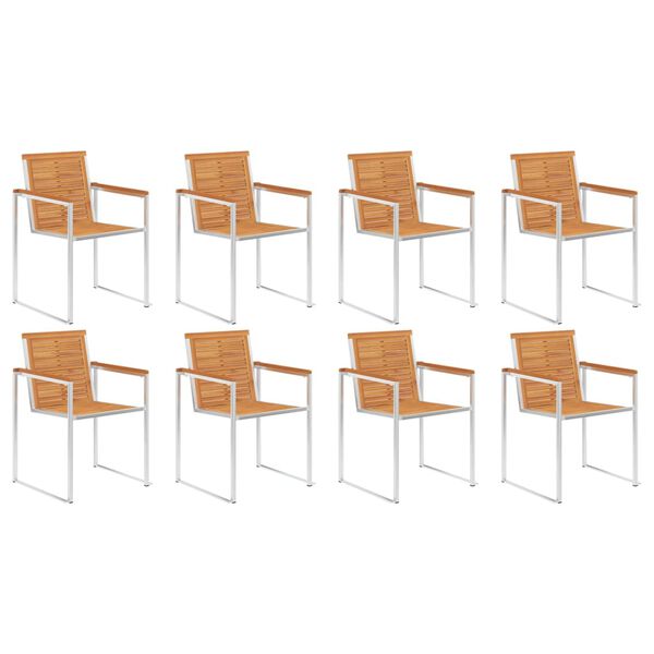 vidaXL Chaises de jardin lot de 8 Bois d'acacia et acier inoxydable