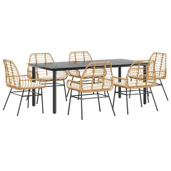 vidaXL Ensemble &agrave; manger jardin coussins 7pcs marron poly rotin verre