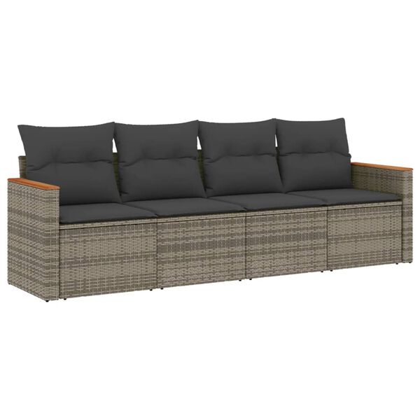 vidaXL Salon de jardin 4 pcs avec coussins gris r&eacute;sine tress&eacute;e
