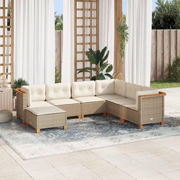 vidaXL Salon de jardin avec coussins 7 pcs beige r&eacute;sine tress&eacute;e