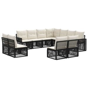 vidaXL Ensemble de canap&eacute; de jardin 11 pc Noir et blanc cr&egrave;me