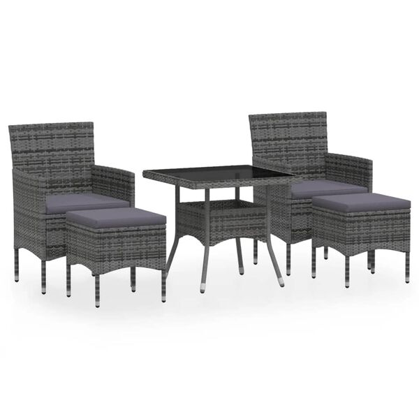 vidaXL Ensemble &agrave; Manger jardin 5 pcs r&eacute;sine tress&eacute;e verre tremp&eacute; Gris