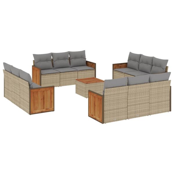 vidaXL Salon de jardin avec coussins 13 pcs beige r&eacute;sine tress&eacute;e