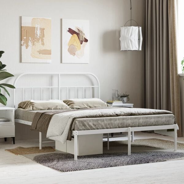 vidaXL Cadre de lit m&eacute;tal sans matelas et t&ecirc;te de lit blanc 140x200 cm