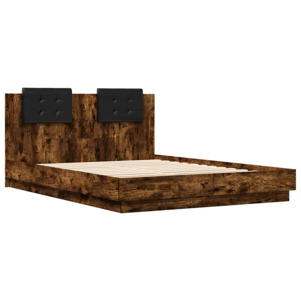 vidaXL Cadre de lit avec LED sans matelas ch&ecirc;ne fum&eacute; 150x200 cm