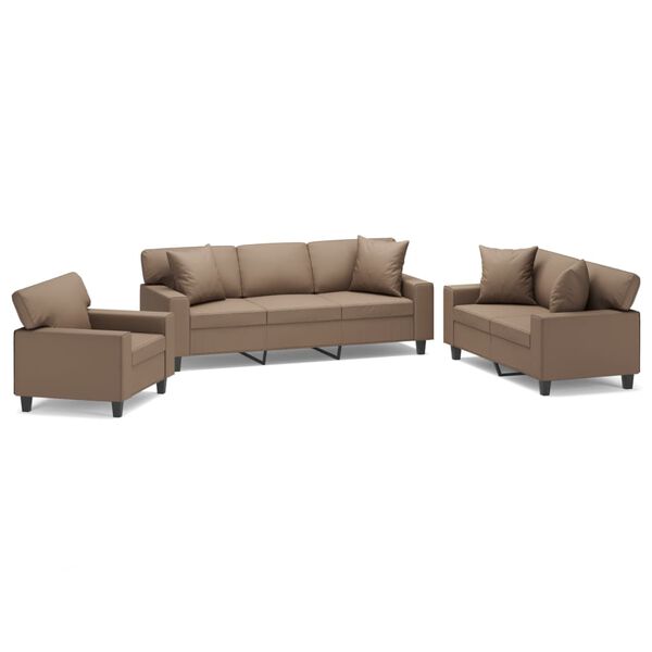 vidaXL Ensemble de canap&eacute;s 3 pcs oreillers et coussins Cappuccino