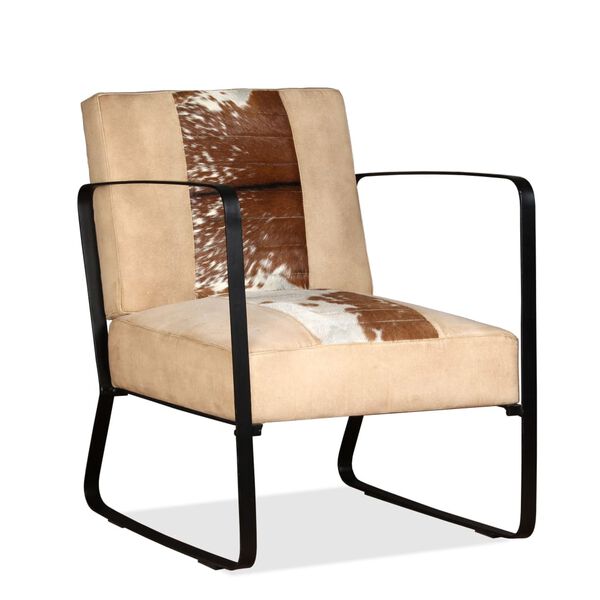 vidaXL Fauteuil cr&egrave;me peau de ch&egrave;vre v&eacute;ritable et toile