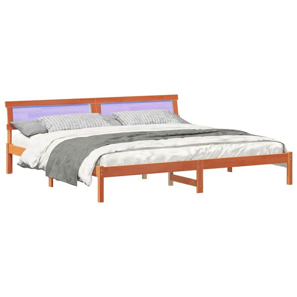 vidaXL Cadre de lit avec t&ecirc;te de lit Brun cire 200 x 200 cm Pin massif