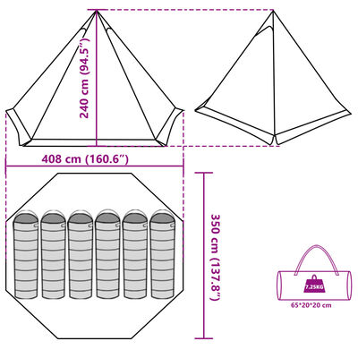 vidaXL Tente familiale tipi 6 personnes marron imperméable