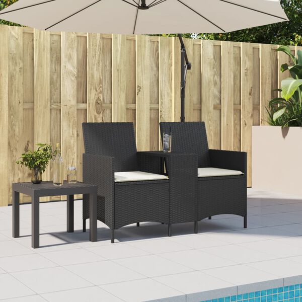 vidaXL Canap&eacute; de jardin 2 places avec table et coussins r&eacute;sine tress&eacute;e