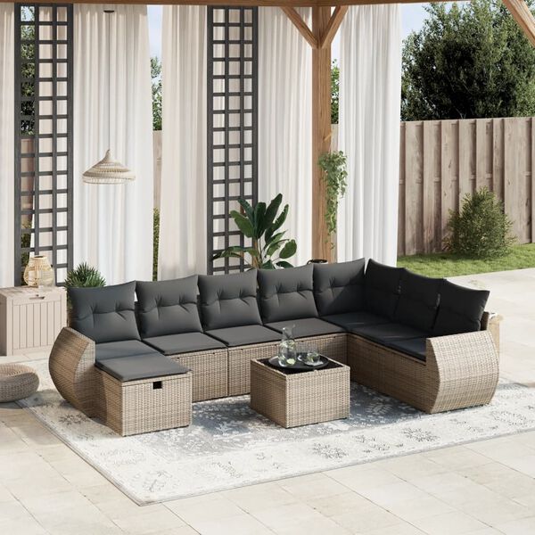vidaXL Salon de jardin 8 pcs avec coussins gris r&eacute;sine tress&eacute;e