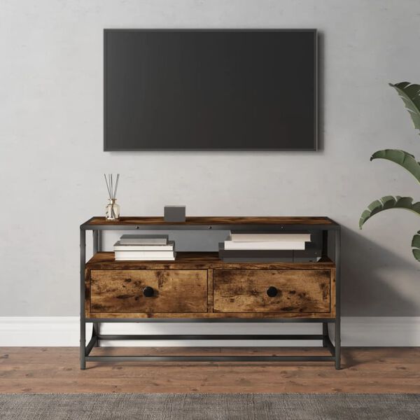 vidaXL Meuble TV ch&ecirc;ne fum&eacute; 80x35x45 cm bois d'ing&eacute;nierie