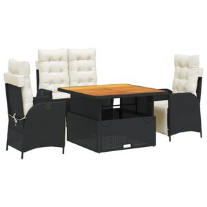 vidaXL Ensemble &agrave; manger de jardin 4 pcs avec coussins noir