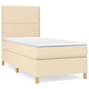 vidaXL Sommier &agrave; lattes de lit avec matelas Cr&egrave;me 100x200 cm Tissu