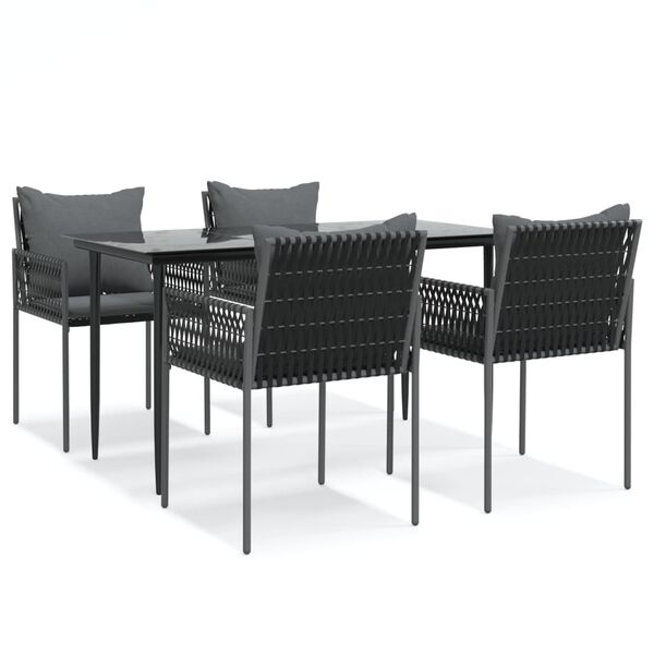 vidaXL Ensemble &agrave; manger de jardin 5 pcs coussins r&eacute;sine tress&eacute;e acier