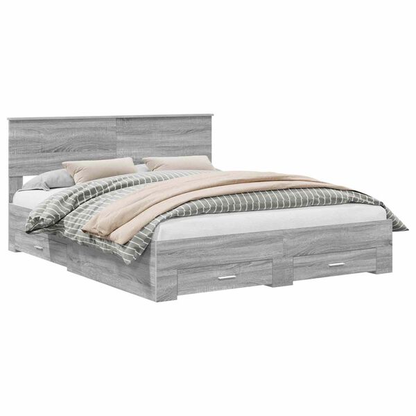 vidaXL Cadre de lit Gris Sonoma 160 x 200 cm Bois d'ing&eacute;nierie