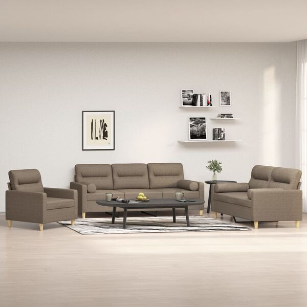 vidaXL Ensemble de canap&eacute;s 3 pcs coussins d&eacute;coratifs et coussins Taupe